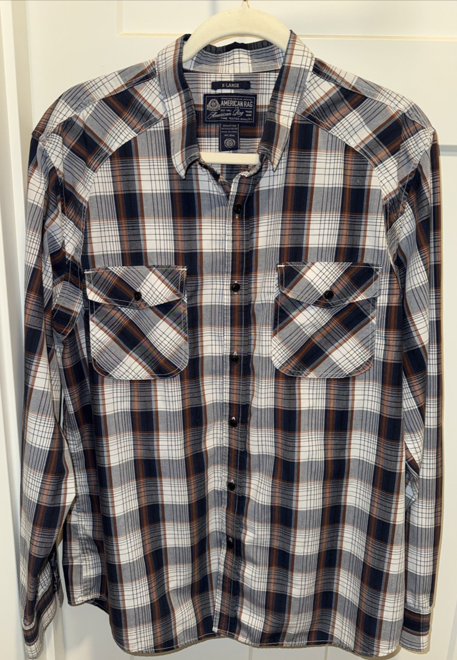 American Rag Men’s Size X-Large Plaid Button Long Sleeve Shirt - Western